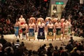 High ranking sumo wrestlers lined up for welcome Royalty Free Stock Photo