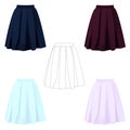 High realistick skirt illustration in blue, pink, marsal colors and silhouette