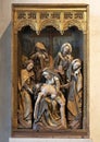 High-relief sculpture in walnut with paint and gilding titled `The Lamentation` on display in the Cloisters in New York City.