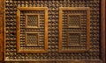 High res intricate arabesque intense wood panel relief close up decorated panel in Cairo, Egypt