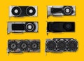 Graphic video cards gpu set detailed vector illustrations