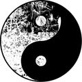 High res vector, Yin yang moonlight tree in black and white illustration in silhouette Royalty Free Stock Photo