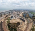 High resolution aerial image of Race track in the dunes undergoing maintenance in preparation for racing event Royalty Free Stock Photo