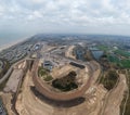 High resolution aerial image of Race track in the dunes undergoing maintenance in preparation for racing event Royalty Free Stock Photo