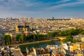 High resolution aerial panorama of Paris, France taken from the Notre Dame Cathedral before the destructive fire of 15.04.2019. Royalty Free Stock Photo