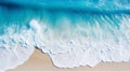 High resolution aerial view of sea waves splashing on sandy beach with beautiful coastline landscape Royalty Free Stock Photo