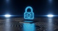 Cybersecurity Padlock Icon on CPU Microchip Background, Symbolizing Data Protection and Digital Security for Tech Users. Royalty Free Stock Photo