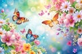 High resolution background with flowers and butterflies Royalty Free Stock Photo