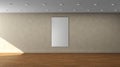 High resolution beige wall empty interior template with single white color vertical frame on front wall.