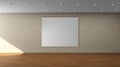 High resolution beige wall empty interior template with white square color frame on front wall.