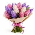 High Resolution Bouquet Of Hyacinth With Ribbon - Light Pink And Purple Royalty Free Stock Photo