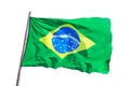 High resolution brazilian flag fluttering in the wind with white background, isolated national flag. Nationalism or homeland