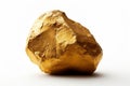 High resolution close up of a gleaming gold nugget, isolated on a pristine white background