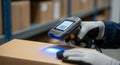 High-Resolution Close-up of Barcode Scanning for Warehouse Logistics and Inventory Royalty Free Stock Photo