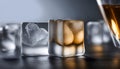 A high-resolution close-up image of an ice cube tray at the peak of mid-melt, showcasing the Royalty Free Stock Photo