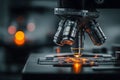 High-Resolution Close-Up of Microscope in Laboratory for Scientific Research and Analysis Generative AI Royalty Free Stock Photo