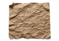 A high-resolution close-up view of a rectangular piece of wrinkled brown paper isolated against a clean white studio background Royalty Free Stock Photo
