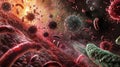 Microscopic Battle: Viruses and Bacteria Royalty Free Stock Photo