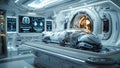 futuristic medical laboratory with advanced robotic surgery
