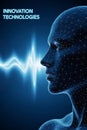Futuristic abstract concept â digital human face and soundwave interface on dark tech background. generative AI Royalty Free Stock Photo