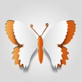 3D abstract concept or conceptual white paper with orange background butterfly shape or symbol