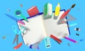 Colorful 3D composition with different school related objects