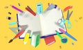 Colorful 3D composition with different school related objects