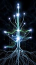 Digital neural network tree glowing with vibrant data streams in futuristic cyber space environment Royalty Free Stock Photo