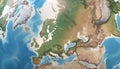 High resolution detailed map of Europe, Greenland, Middle East and Asia Royalty Free Stock Photo