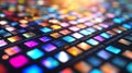 High resolution digital array of glowing multicolored tiles, representing futuristic data transmission and network innovation,