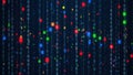 Abstract digital background featuring a vertical stream of glowing binary code and colorful pixels Royalty Free Stock Photo