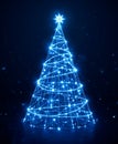 Cybernetic Christmas Tree ,Blue Light Wireframe Christmas. Royalty Free Stock Photo
