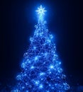 Cybernetic Christmas Tree ,Blue Light Wireframe Christmas. Royalty Free Stock Photo