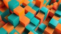 High resolution eye-catching 3D geometric pattern with layered cubes, bright orange and teal, bold contrasts. 3D Royalty Free Stock Photo