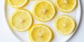 High resolution flat lay of fresh lemon slices. Citrus fruit arrangement for kitchen decor Royalty Free Stock Photo