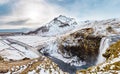 High Resolution HDR Panoramic View of Skogafoss Waterfall in Winter , Iceland, Europe, 35 MPixels Royalty Free Stock Photo