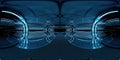 High resolution HDRI panoramic view of dark spaceship interior. 360 panorama reflection mapping of a futuristic spacecraft room 3D
