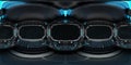 High resolution HDRI panoramic view of dark spaceship interior. 360 panorama reflection mapping of a futuristic spacecraft room 3D Royalty Free Stock Photo