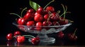 Big bowl of red cherries on dark background Royalty Free Stock Photo