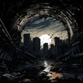 Devouring Darkness: A Dystopian City Engulfed by an Ominous Black Hole