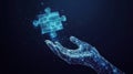 A stunning image of Abstract solution concept. Jigsaw or puzzle pieces in a human hand. Digital palm and one Royalty Free Stock Photo
