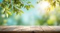 A stunning image of Abstract spring or summer with sunlight background and wood table. Royalty Free Stock Photo