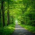 Peaceful Forest Path Surrounded by Lush Green Trees Royalty Free Stock Photo