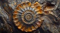 Ultradetailed Image of a Fossilized Ammonite Shell Capturing Intricate Patterns and Rich Texture Royalty Free Stock Photo