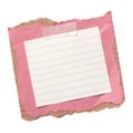 Blank Lined Paper Note on Torn Pink and Brown Cardboard Isolated on White Background Royalty Free Stock Photo