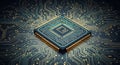 Advanced microchip resting on a futuristic circuit board Royalty Free Stock Photo