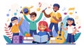 This high-resolution image captures the enthusiastic engagement of students in music learning, producing a sophisticated and Royalty Free Stock Photo