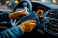 Automotive Detailing Service: Cleaning Car Dashboard with Microfiber Cloth and Spray Bottle, Closeup Hand Action, Clean Royalty Free Stock Photo