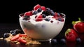 Delectable Bowl of Milk with Vibrant Berries and Crunchy Cereal for Healthful Indulgence Generative Ai