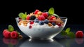 Delectable Bowl of Milk with Vibrant Berries and Crunchy Cereal for Healthful Indulgence Generative Ai